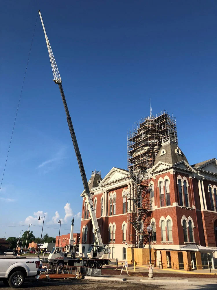 our crane being used to do work around the Shelbyville Illinois court house