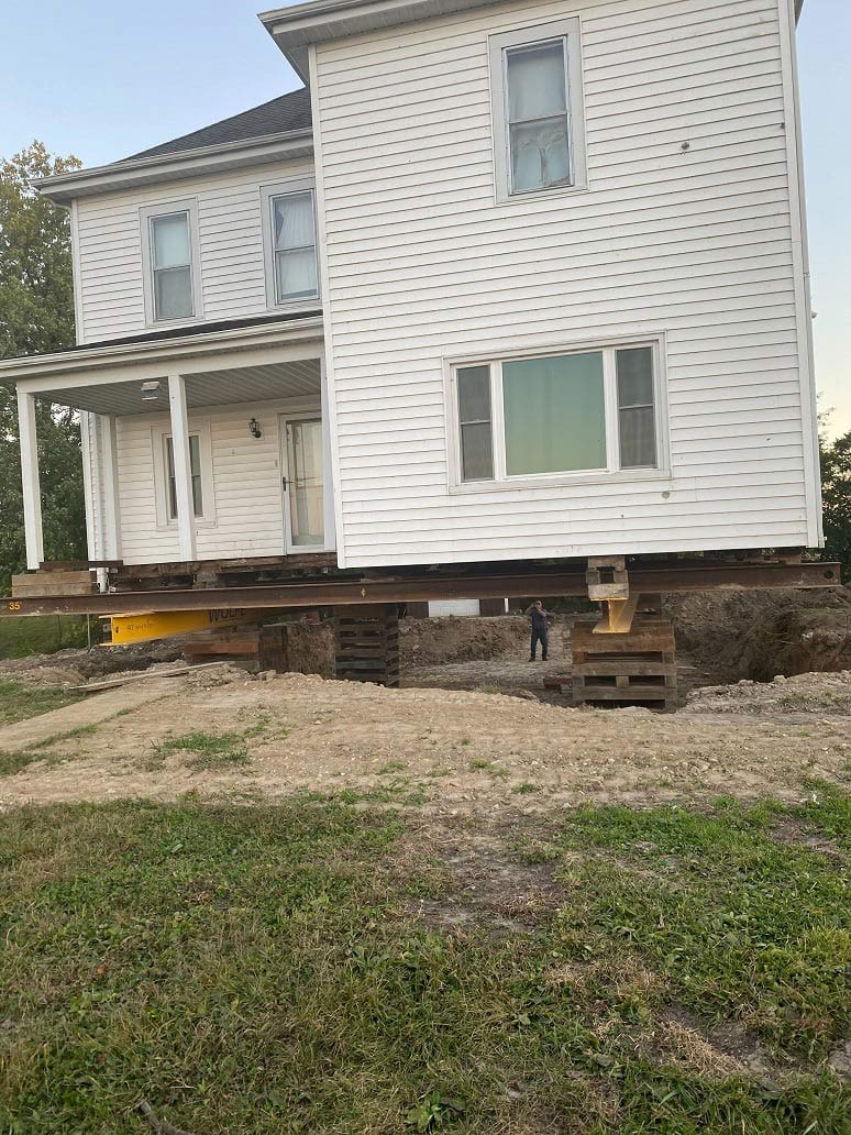 a home raised up and awaiting a foundation